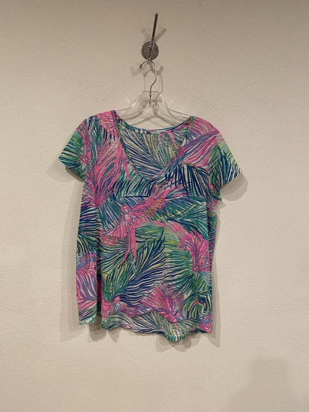 Lilly Pulitzer Shirt Womens Medium Multicolor Parrot Palm Print Top Casual